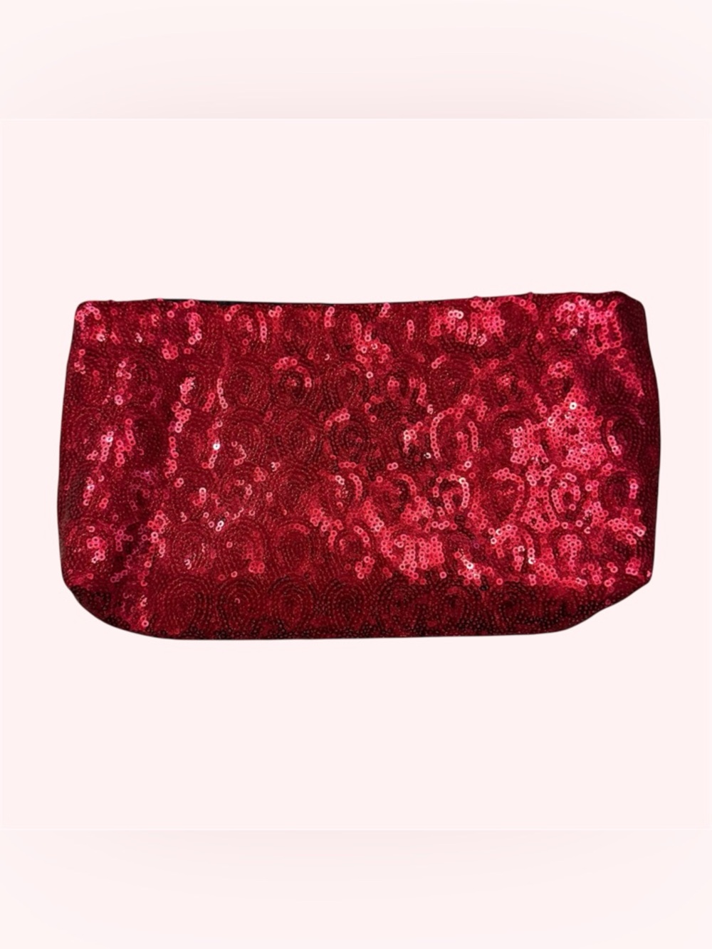 Red Clutch. Velvet and Sequins. Button Snap. Excellent Vintage Condition!